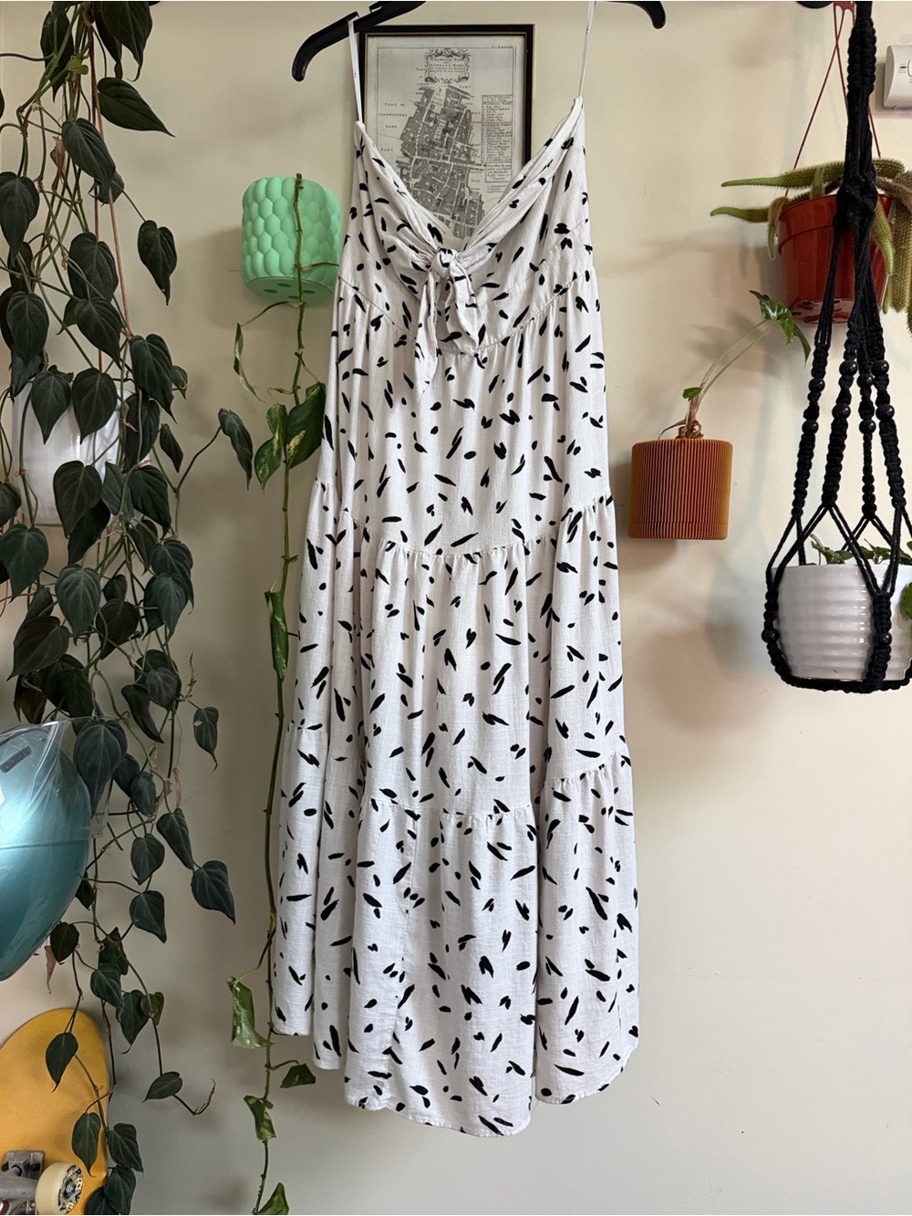 Lulu's White Maxi Dress with Black Abstract Print